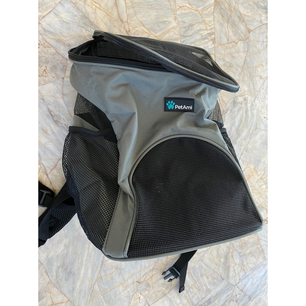 PetAmi Deluxe Pet Carrier Backpack‎ Gray Black Ventilated Small Dog Cat Travel